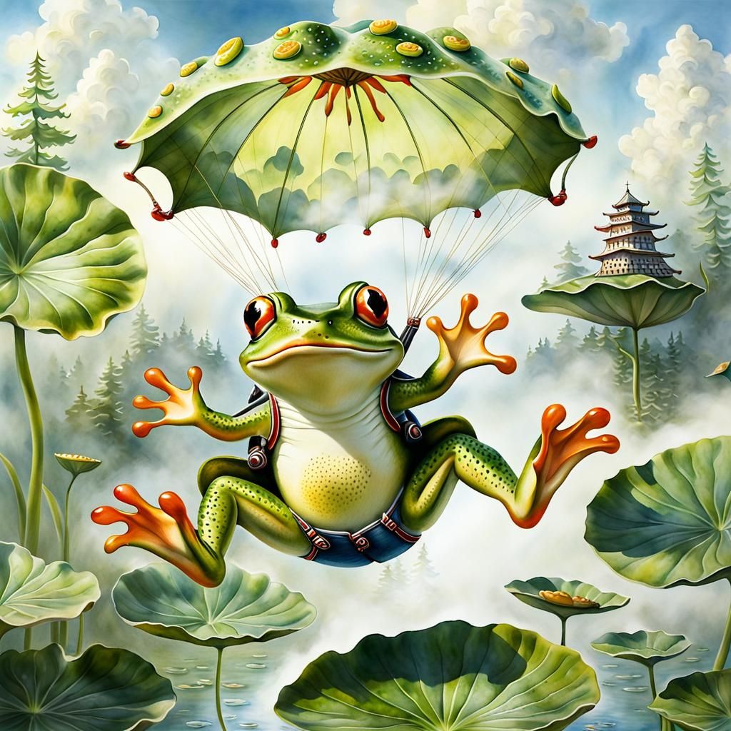 Skydiving frog comes in for a landing  by @Staircase Flash