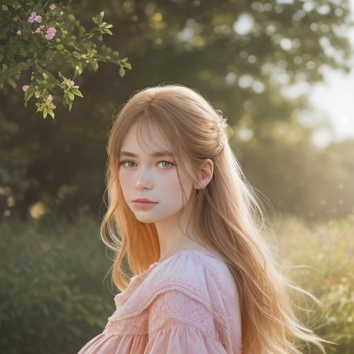 Beautiful Woman in Pink Dress: Realistic Portrait