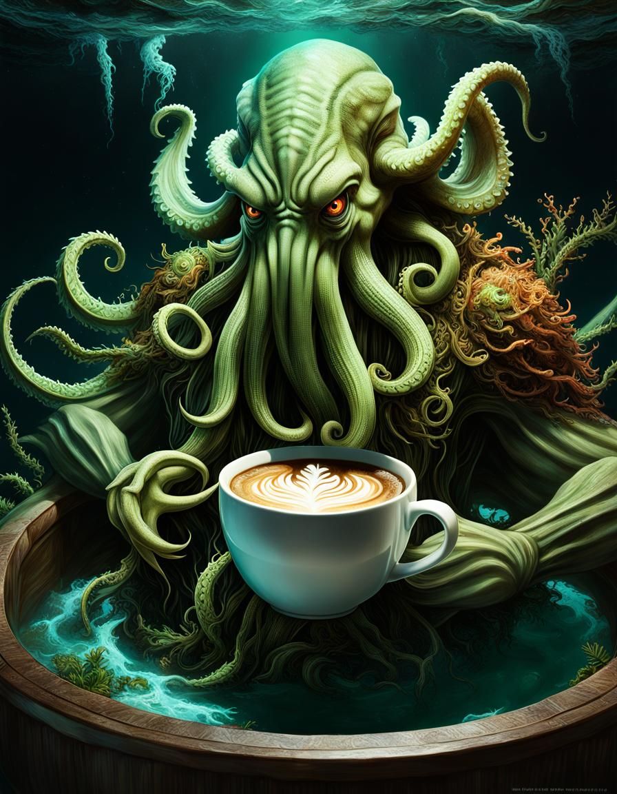 Cthulhu having Coffee - AI Generated Artwork - NightCafe Creator