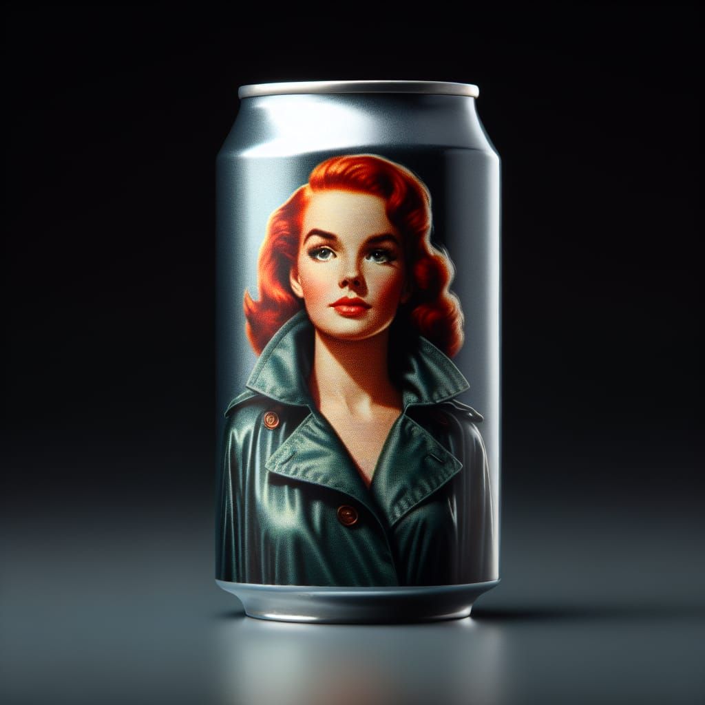 Soda Can Portrait of Elegant Red-Haired Woman