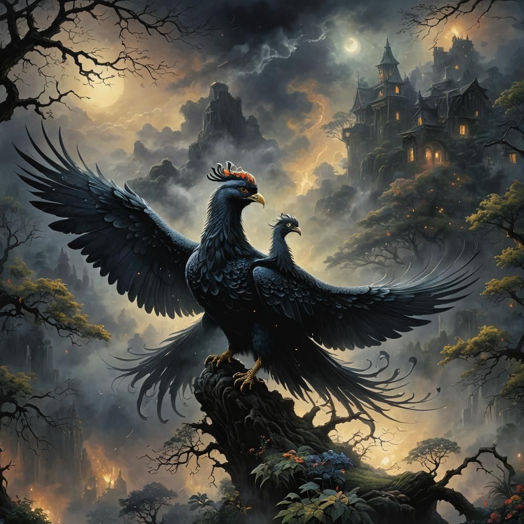 Black Phoenix with pitch black background