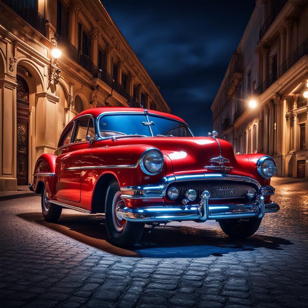 Red-blue classic car - AI Generated Artwork - NightCafe Creator