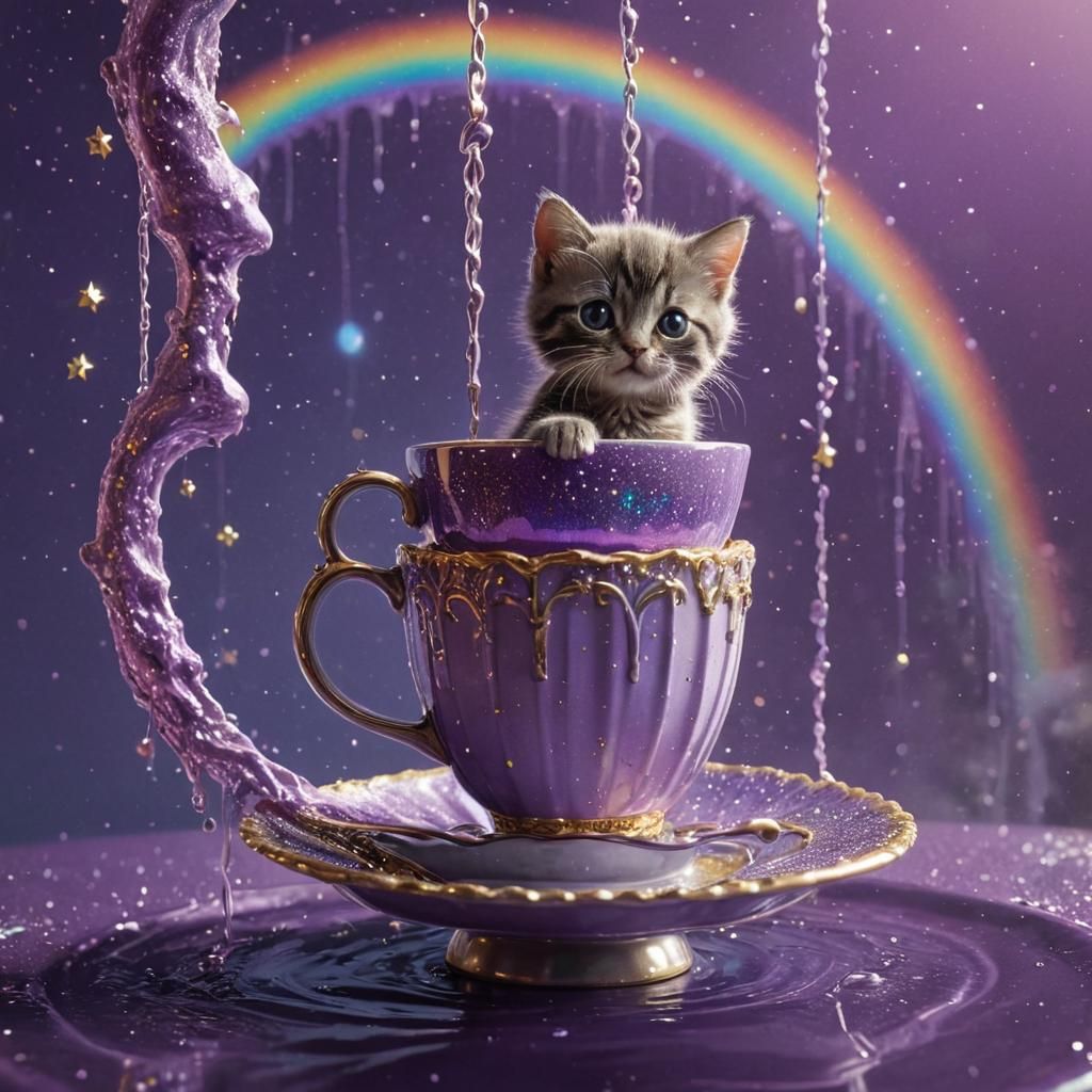 Rainbow Teacup Kitty