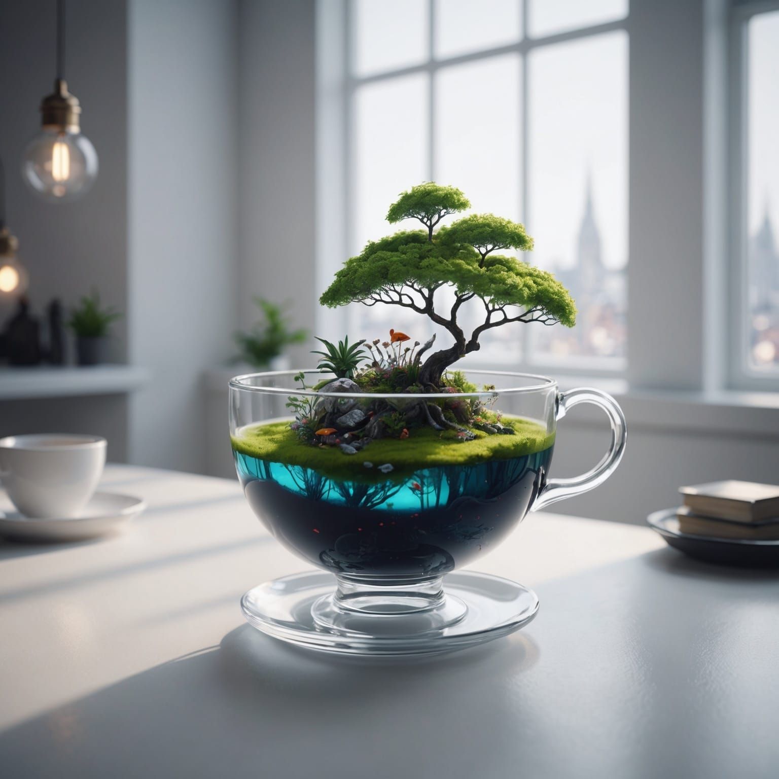 Miniature ecosystem inside a glass teacup  by @Nina Camplin