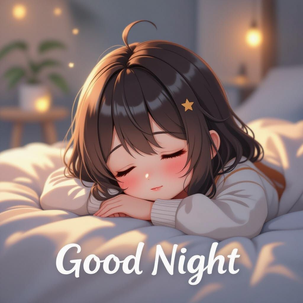 Sleepy Girl Saying Goodnight in 3D Anime Style