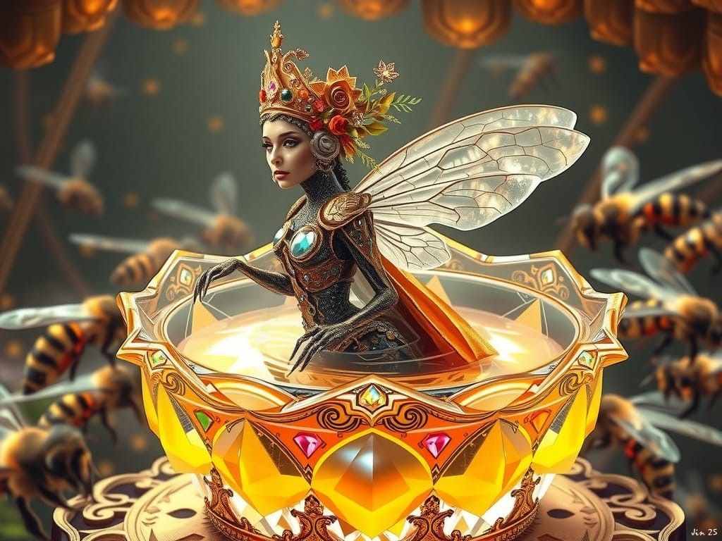Queen Bee in her crystal nectar bath