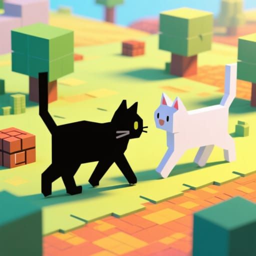 Paper Mario World Cats in Flat, Cel-Shaded Style