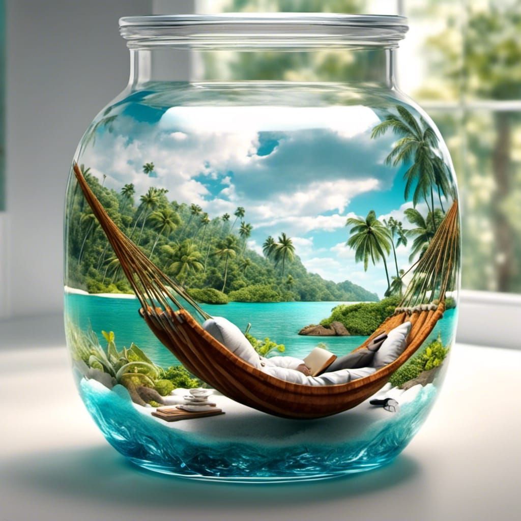 A man in a hammock in a jar - AI Generated Artwork - NightCafe Creator