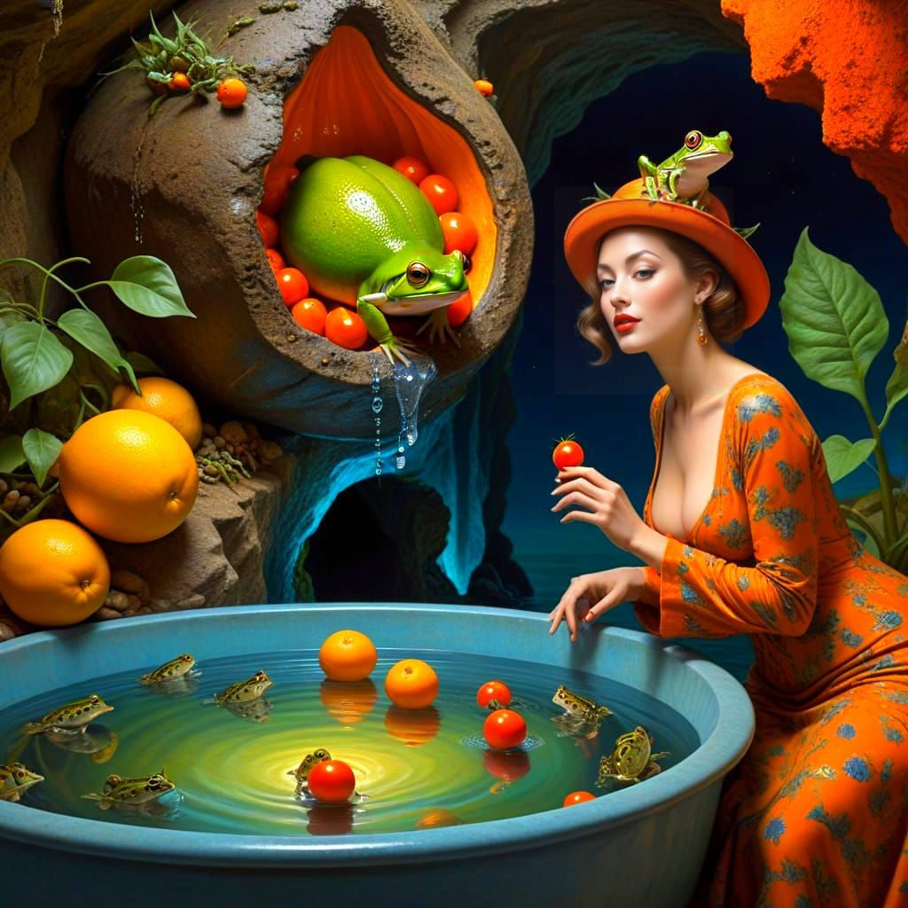 Elegant Lady in Whimsical Surreal Landscape