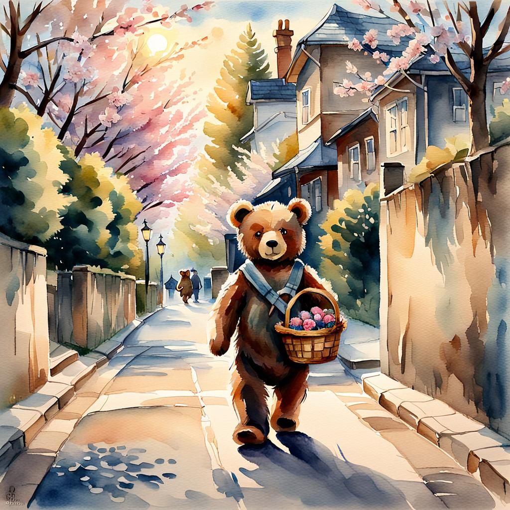 Teddy Bear's Watercolor City Journey