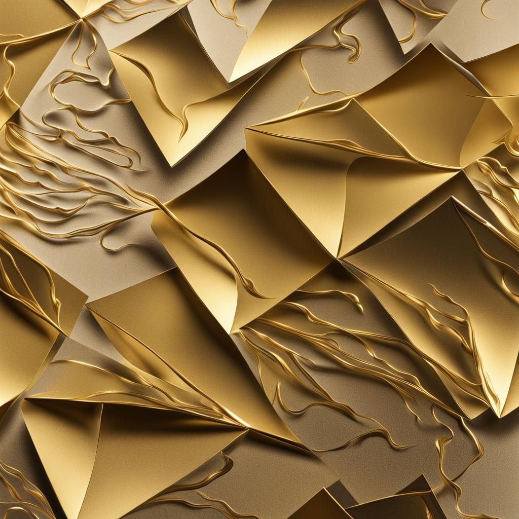 Kites of gold paper, with inrincated liquid metal details