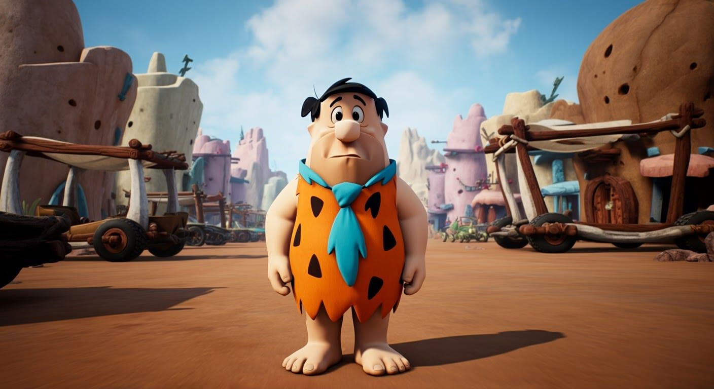 Fred Flintstone in the city of Bedrock