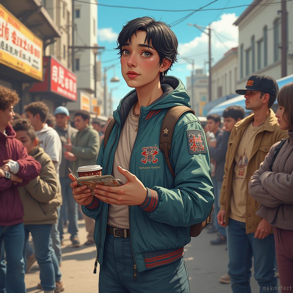 Sheep Drink Near Waterfall in Realistic Style