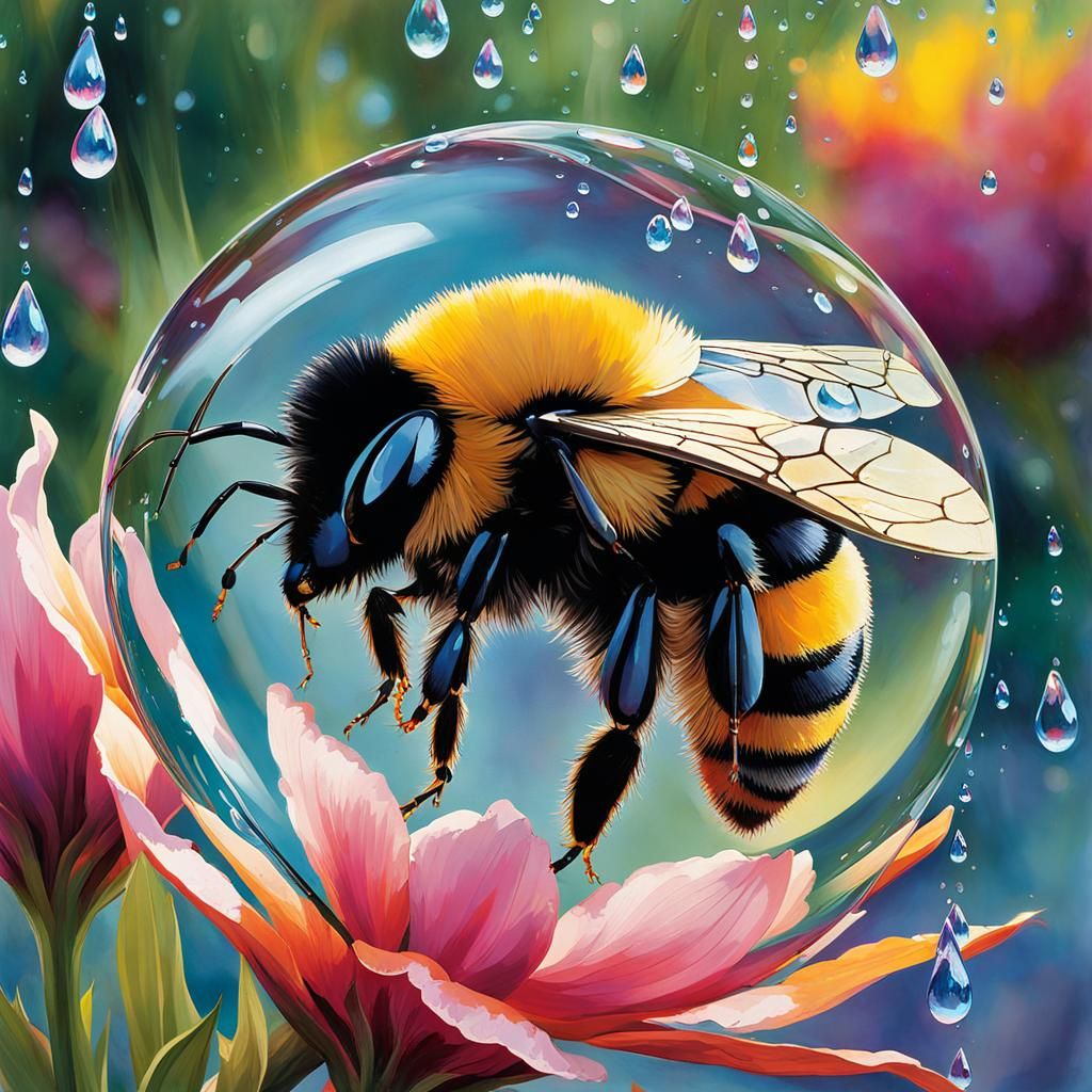 Bumble Bee trapped in a water droplet  by @SM