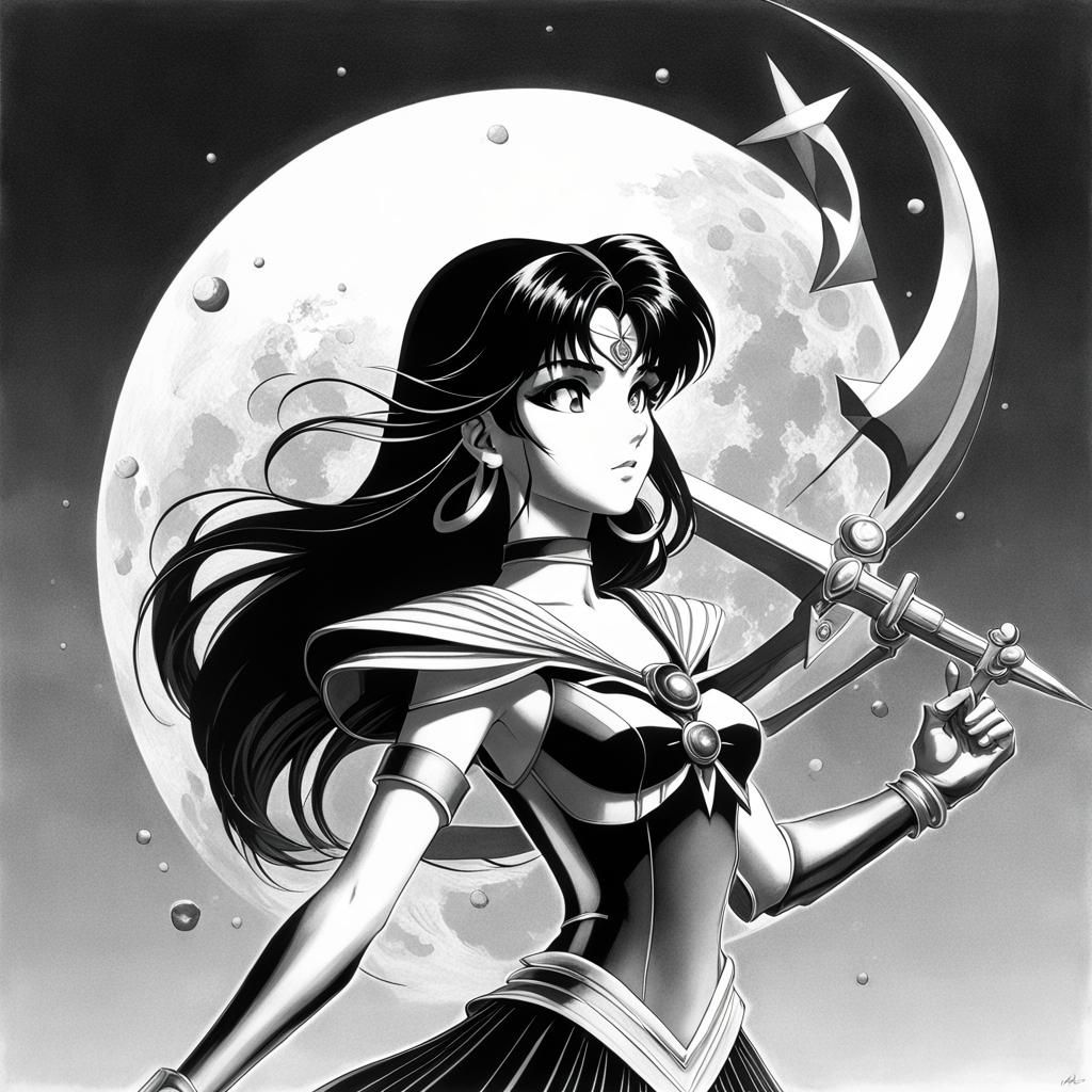 Sailor Pluto, black and white artwork, Naoko Takeuchi, Micha...