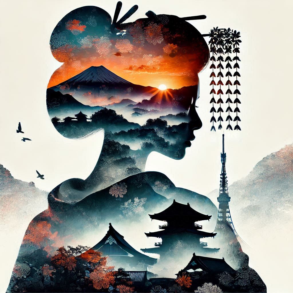 double exposure beautiful fantasy portrait landscape..