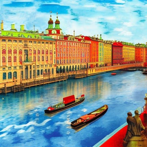 Sankt Petersburg, beautiful city, canals, Canaletto, Doig AI