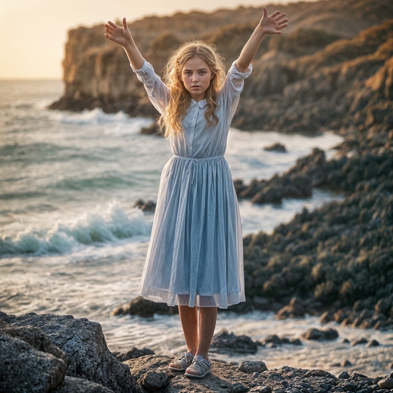 Beautifully Shot Young Blonde Girl with Bright Blue Eyes on....