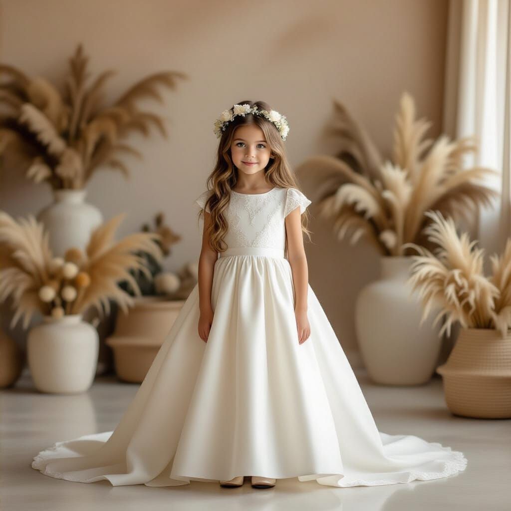 Radiant Girl in White Dress with Sparkling Carpets
