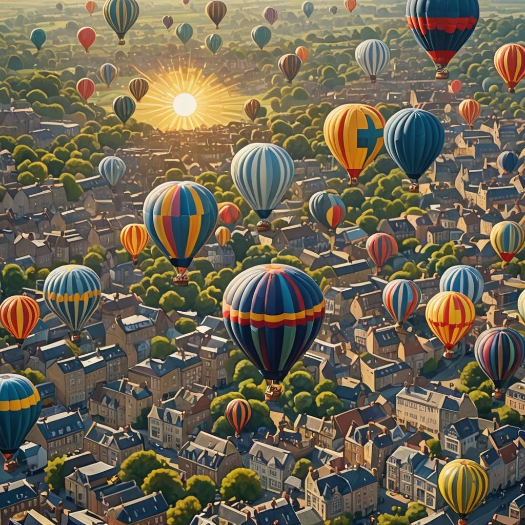Bristol balloon festival hyperdetailed post-impressionism filmic sunshine rays