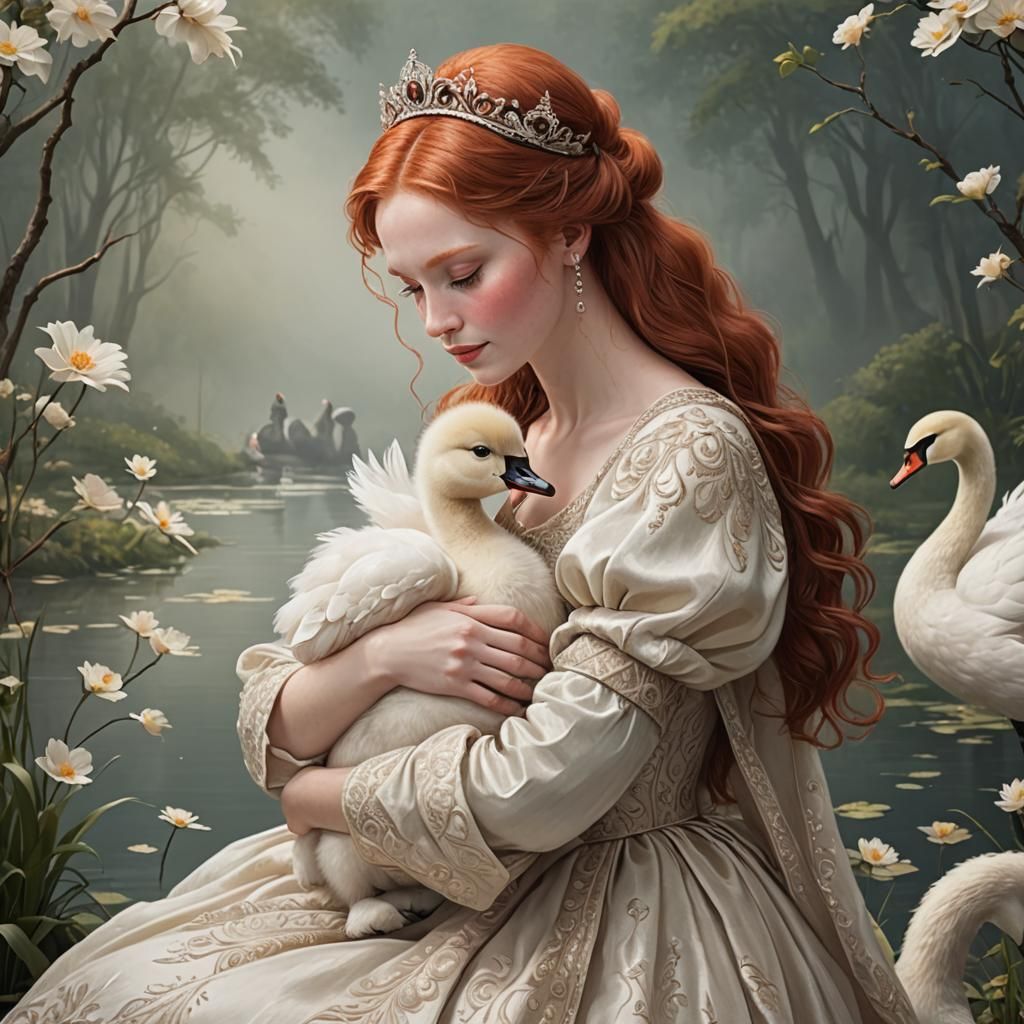 Red-haired princess and the baby swan  by @CloST 