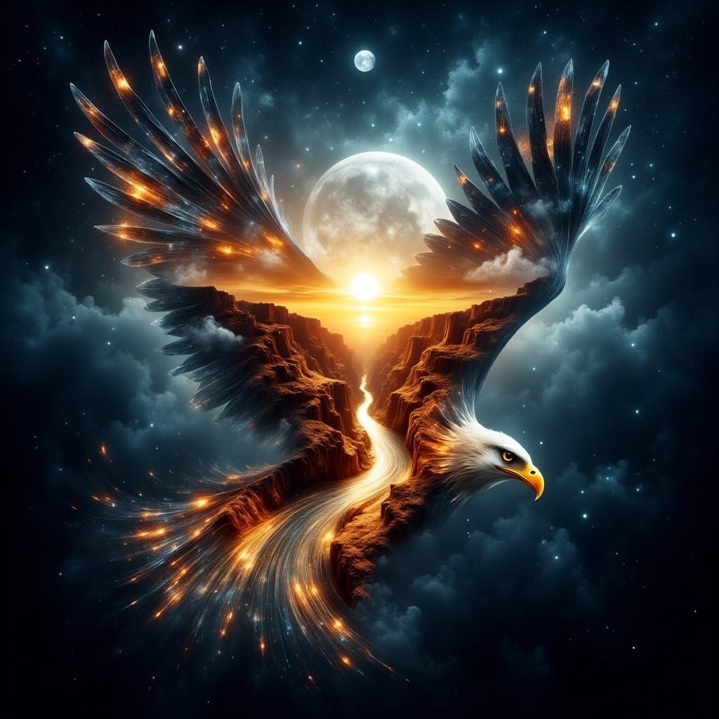 Majestic Eagle Soaring Over Canyon Landscape