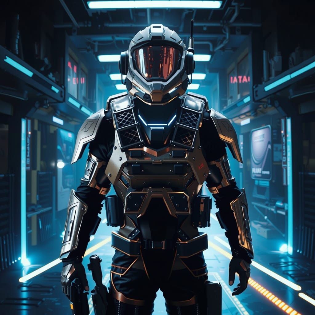 futuristic female soldier with jetpack and a laser gun