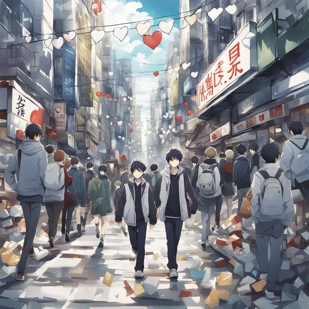boy walking in a crowded city