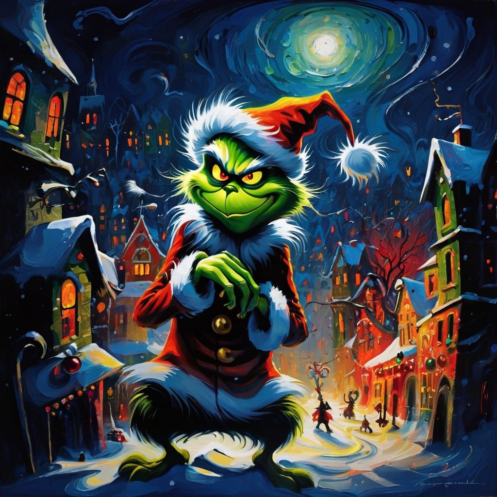 Ethereal Christmas Grinch in Snowy Chaos Abstract