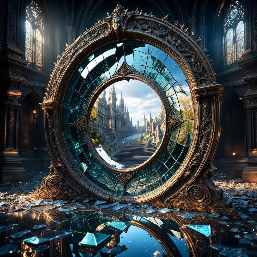 Broken mirror reveals portal to another world  by @Soynuts