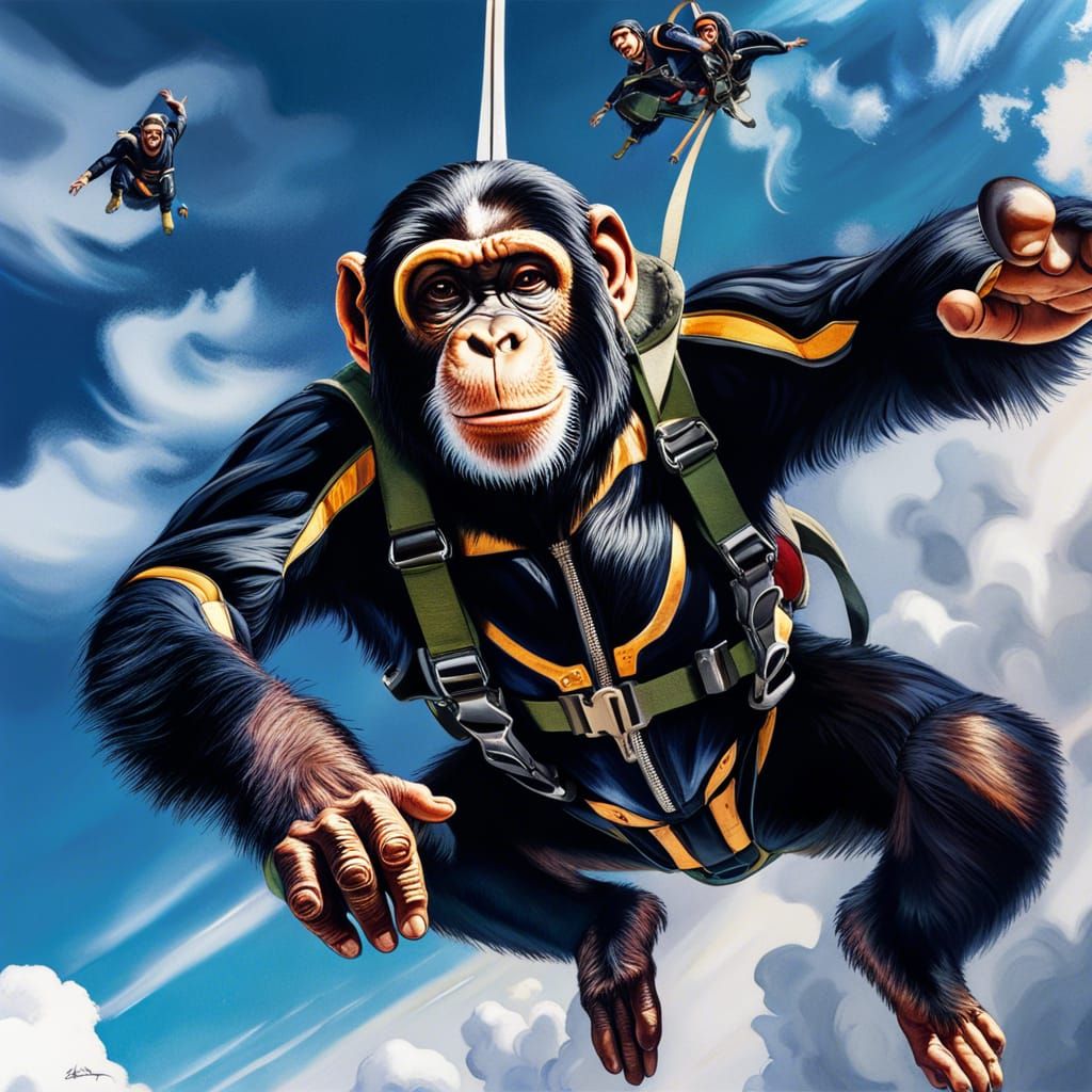 Chimpanzee skydiving - AI Generated Artwork - NightCafe Creator