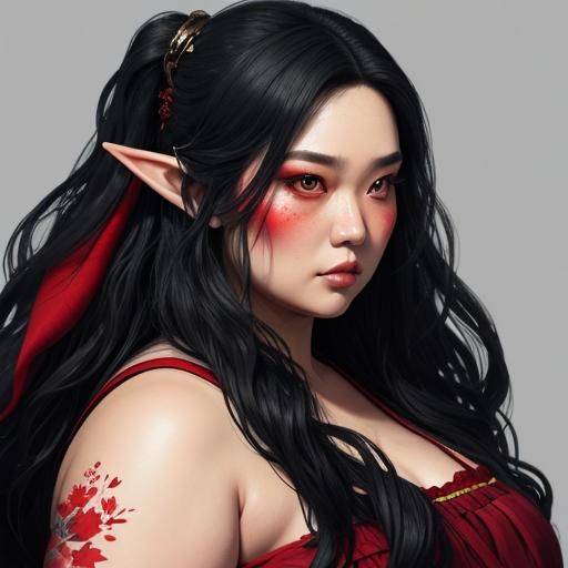 Fat, plus-size, chubby arms, half-Japanese half-Caucasian wo...