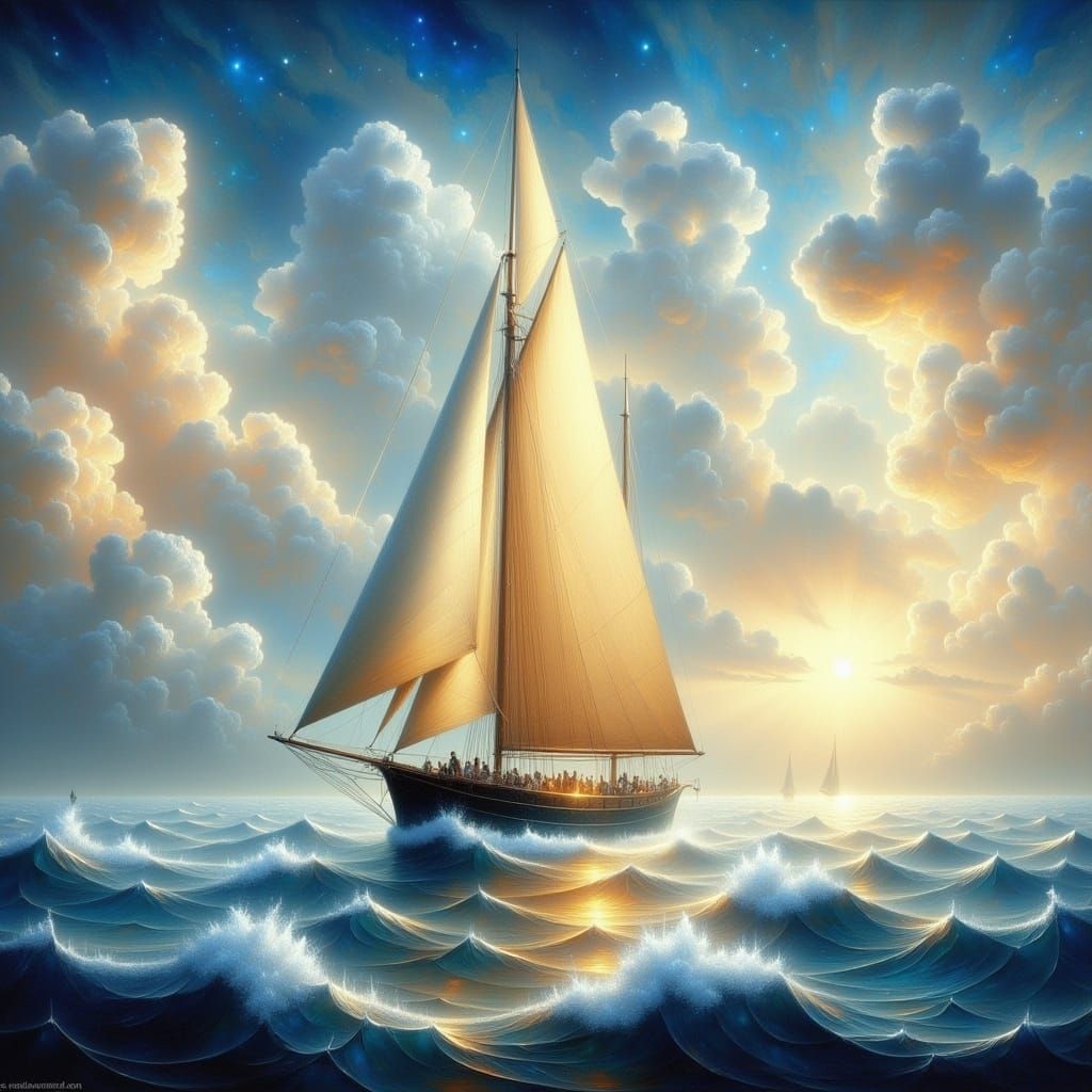  <lora:Luminist Flux:1.0> fantasy sailboat on a peaceful ocean 