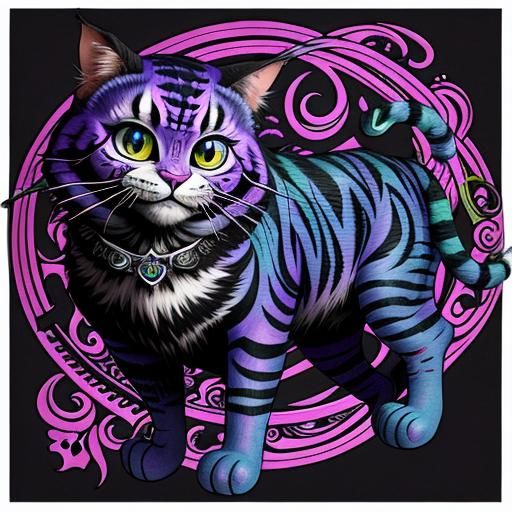 cheshire cat, tattoo, vibrant, vivid, intricate detail
