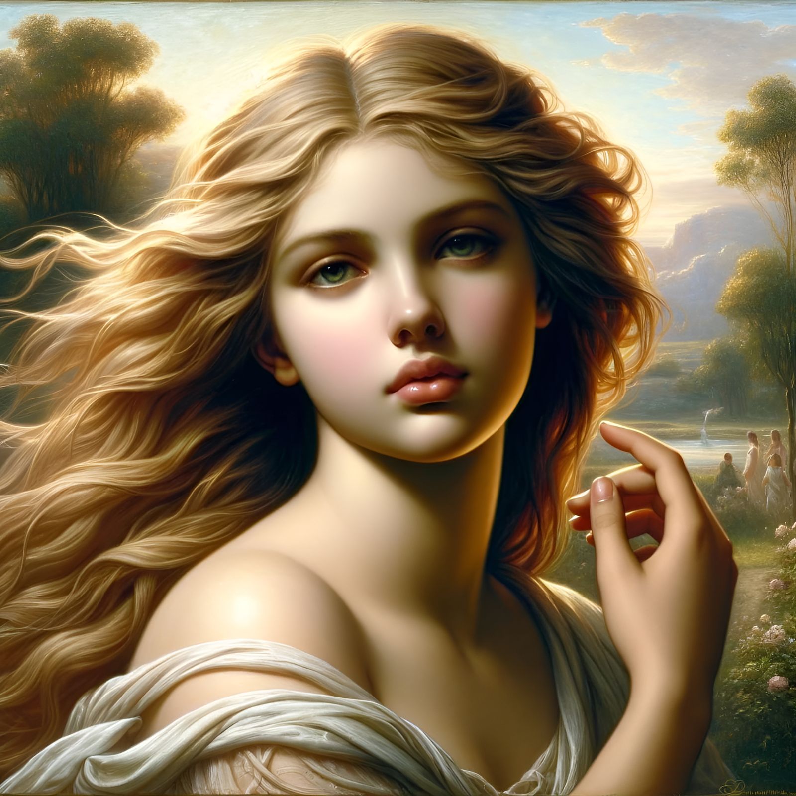 The goddess should continue to represent eternal youth, beauty, and graceful immortality in the style of romanticism fro...