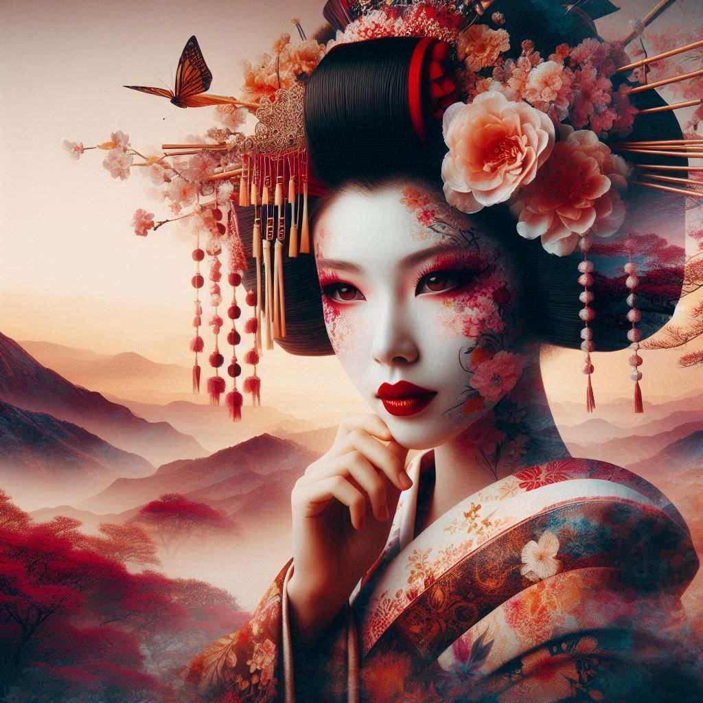 double exposure beautiful fantasy DALL-E 3 portrait landscap...