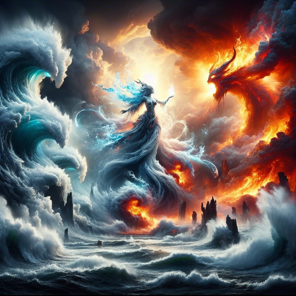 Fire and Water meet in battle  by @BlueCat