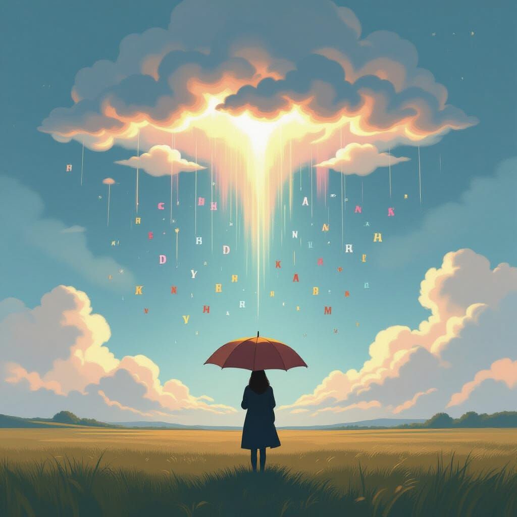 Surreal Cloud Umbrella in Dreamlike Landscape