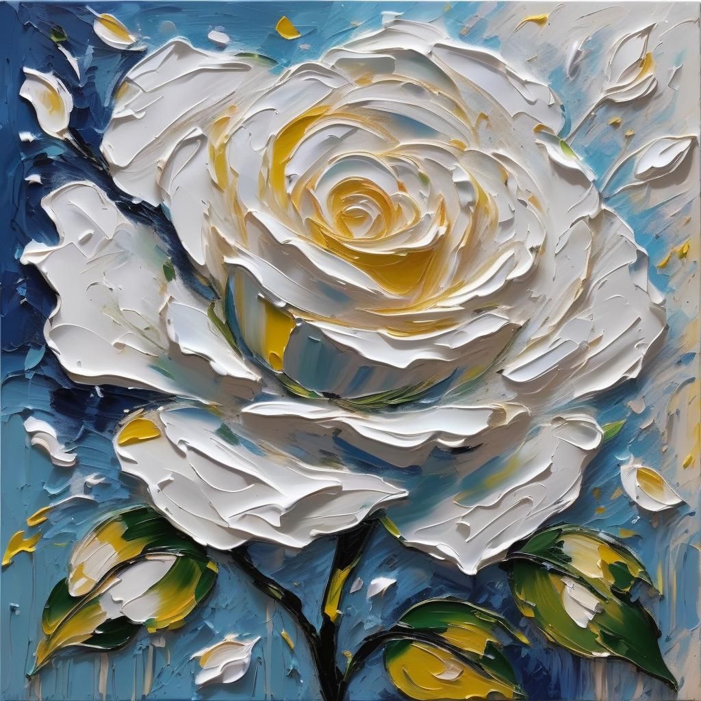 Impasto painting of a white rose