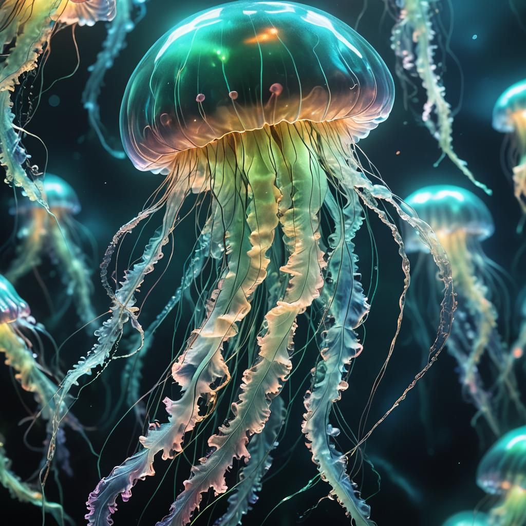 Bioluminescent Sci-Fi Jellyfish in a Mist