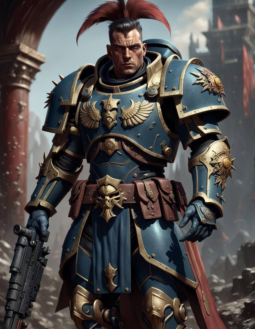 A human male Imperium soldier from Warhammer: 40k. He has low armor ...