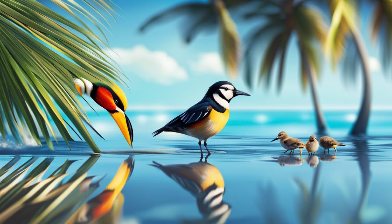 summer beach, funny birds