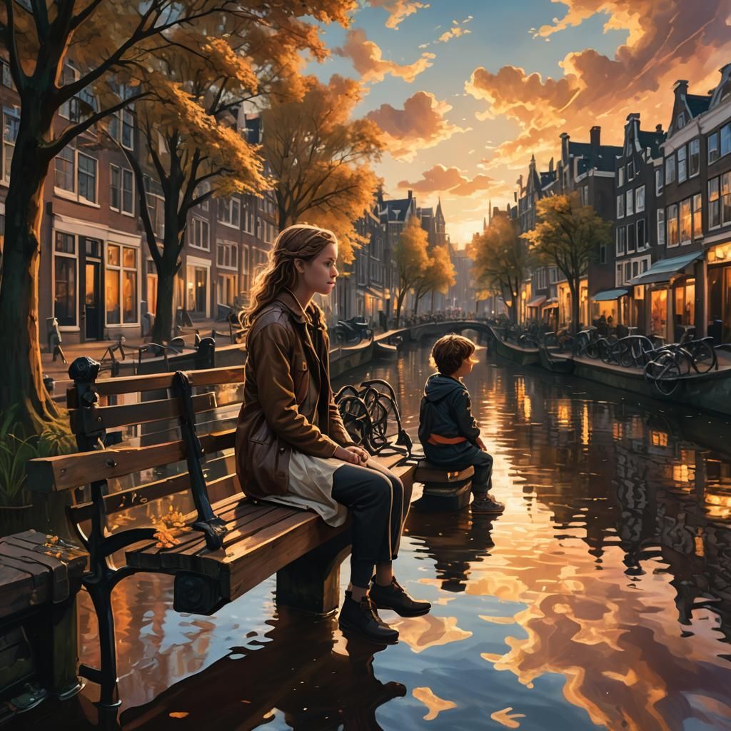 Amsterdam Canal Sunset: A Fantastical Realism Scene