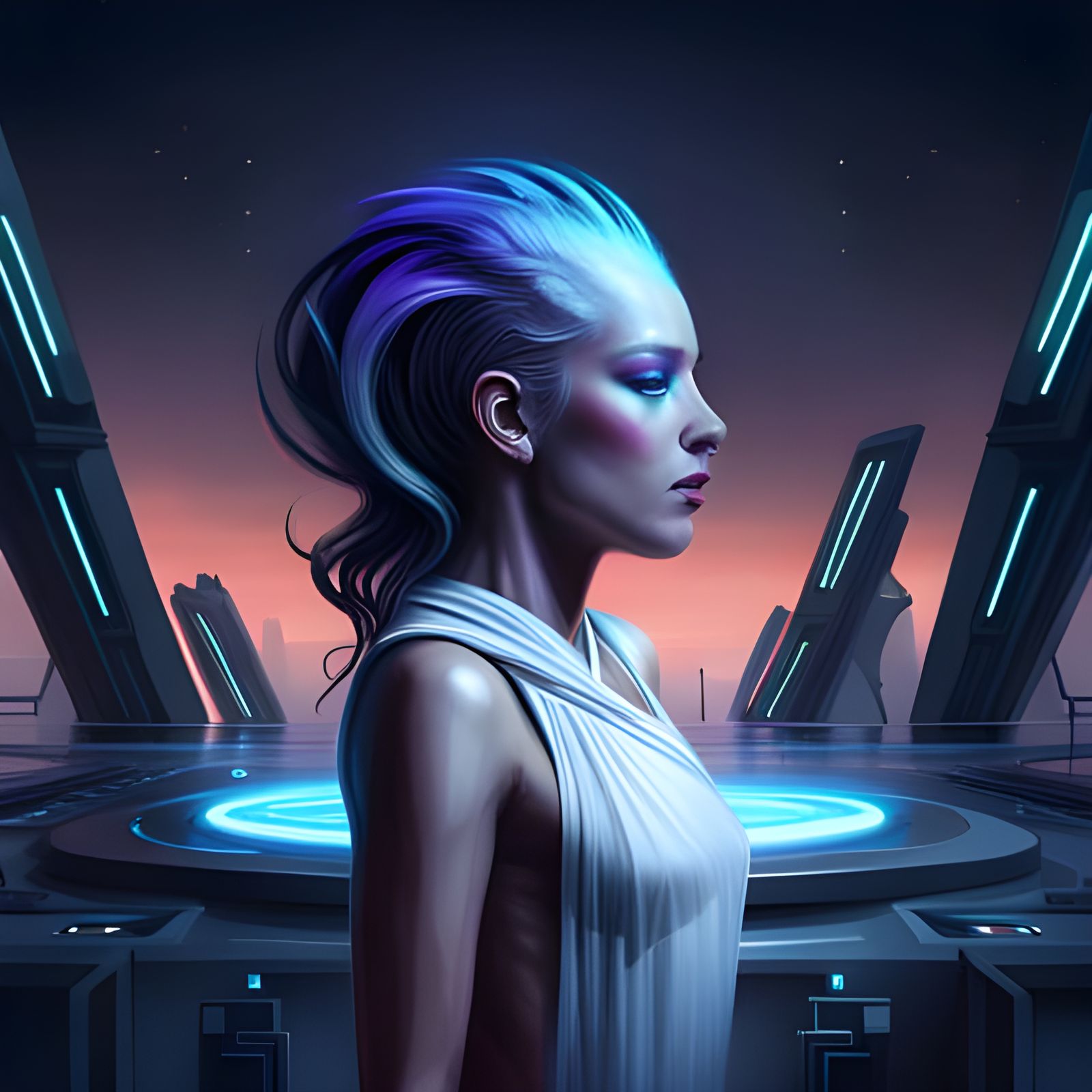 beautiful Medusa on a high tech science fiction spaceship dy...