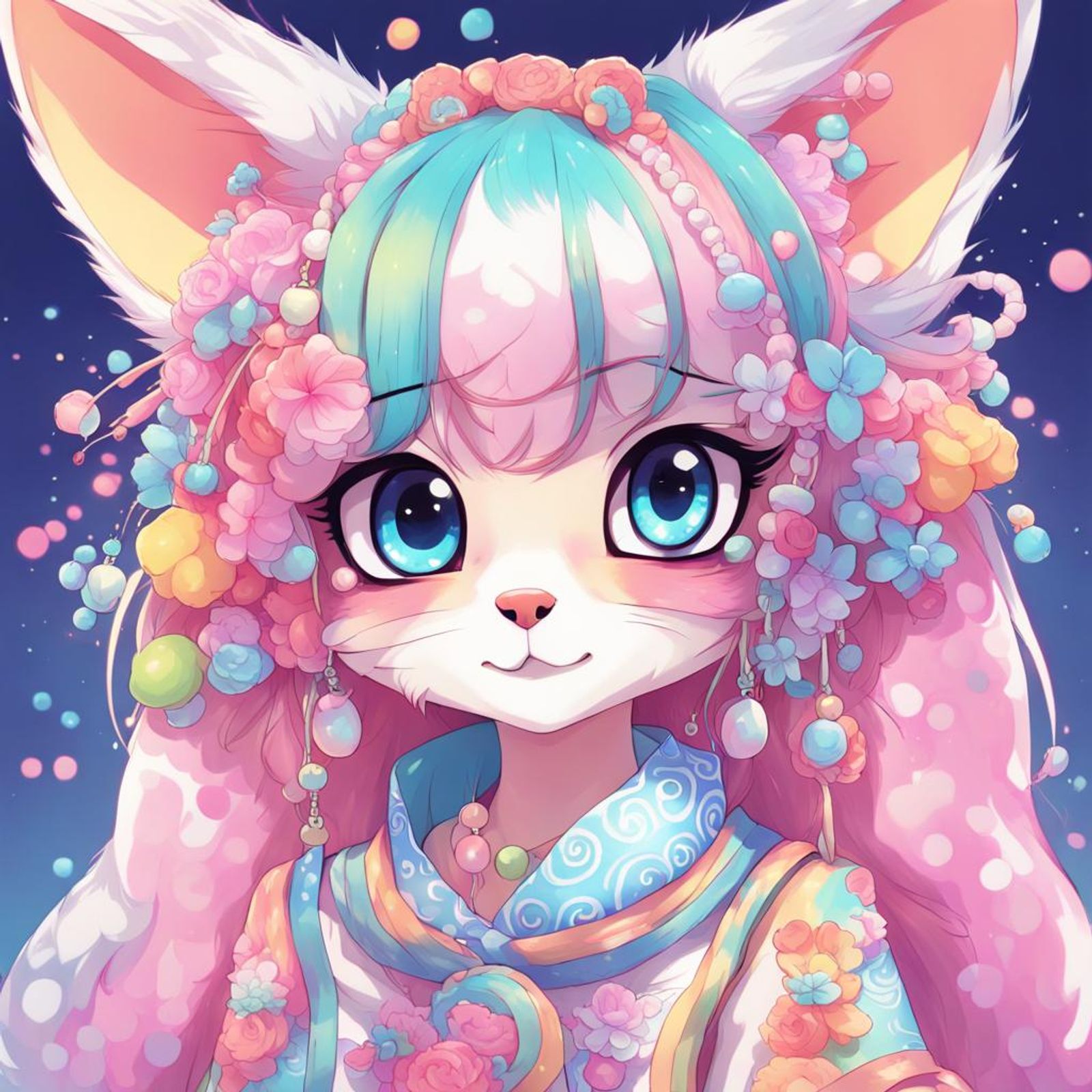 Exotic fursona, cute, detailed, colourful, decora, bright, full body ...