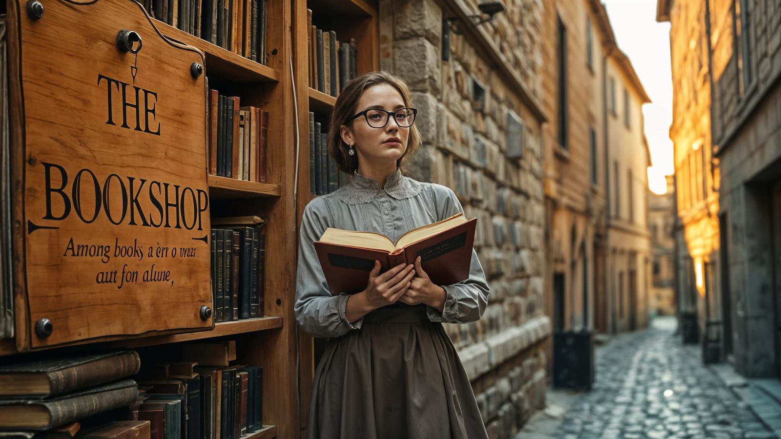 At an antique bookstore in an old alleyway of London  by @Welgan Druid