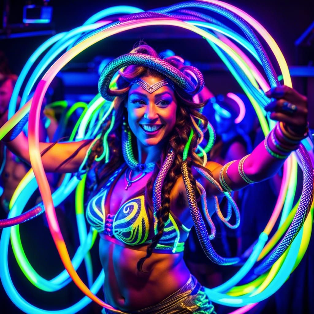 Medusa rolling at a rave AI Generated Artwork NightCafe Creator
