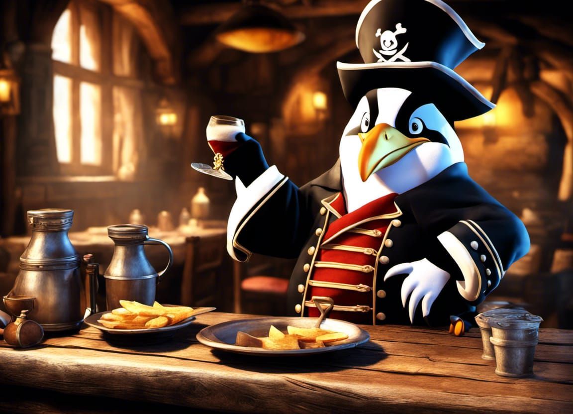 penguin pirates;saucy 17th century penguinwench waitress serves pirate ...