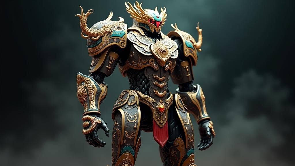 Chinese Mech with Dragon Motifs in Fantasy Style