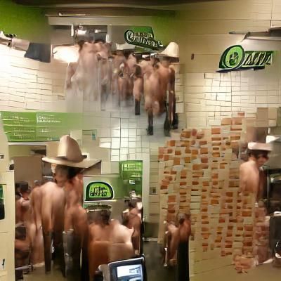 200 naked cowboys in the shower at Quiznos